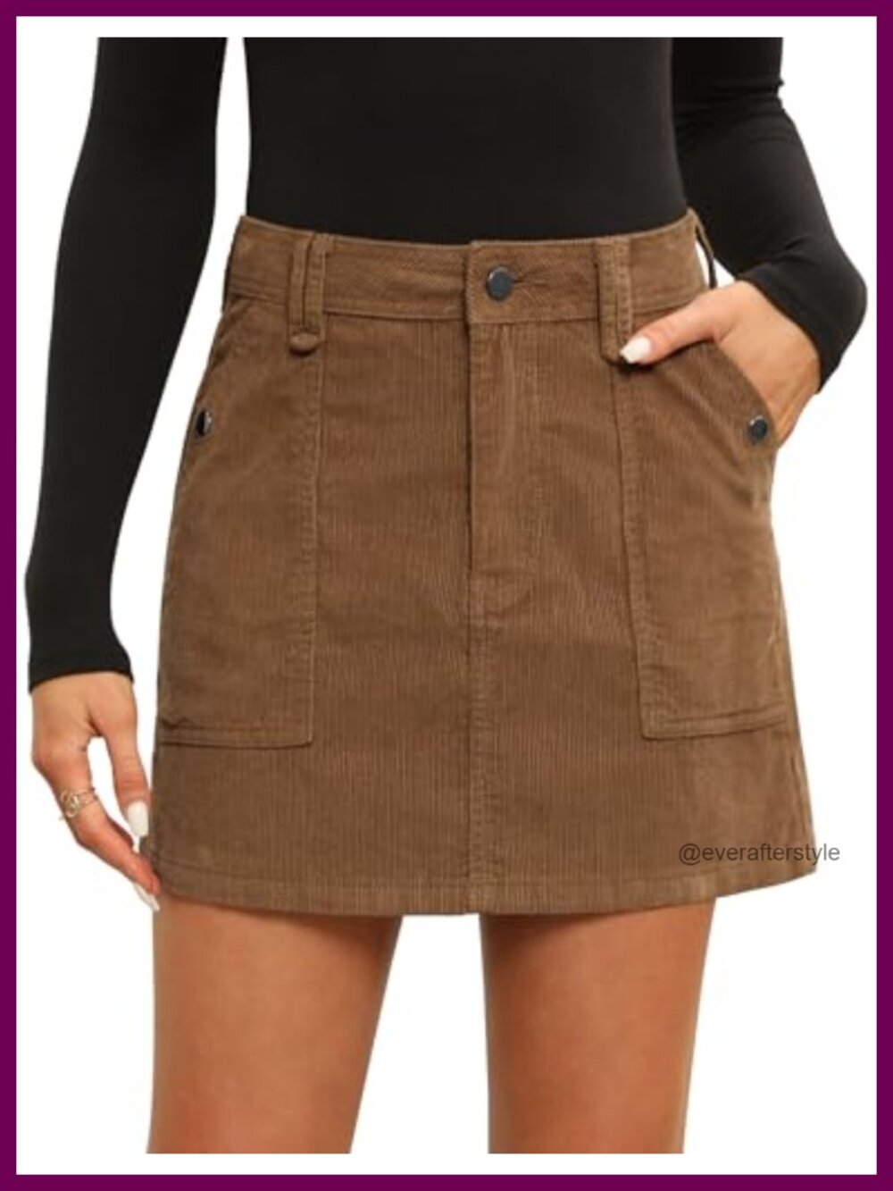 Corduroy Mini Skirt High Waist A-Line Four Pockets Casual Fall